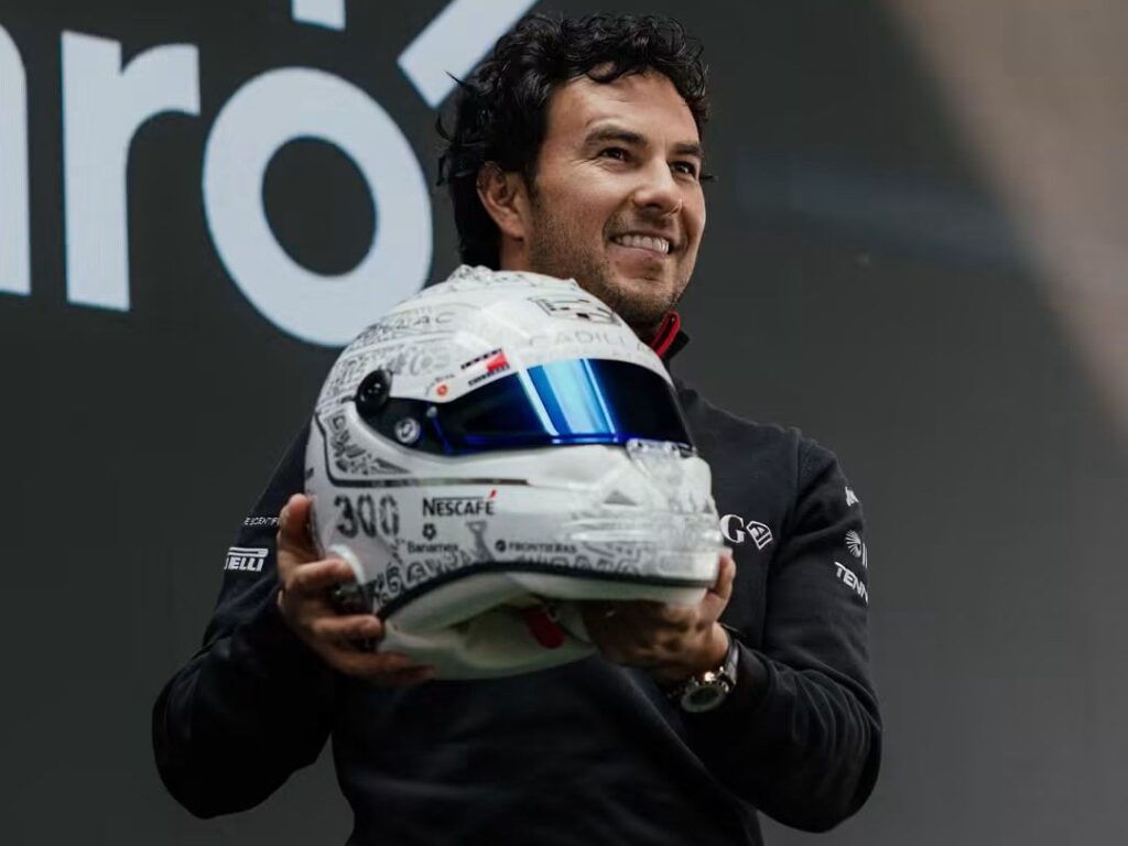 ¡Con Quetzalcóatl y el número 300! Checo Pérez exhibe casco especial para el GP de México